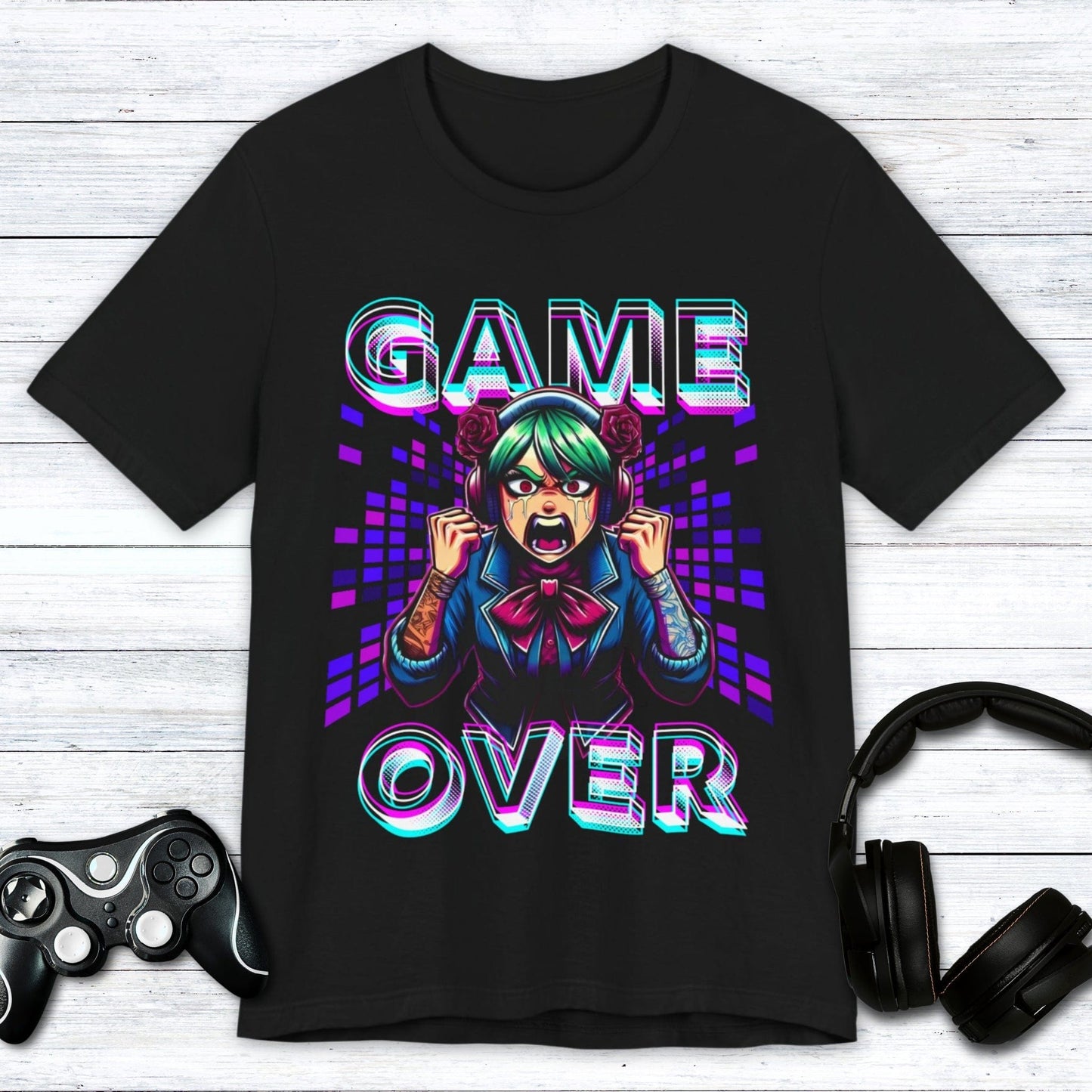 T-Shirt Black / S Game Over - Anime Girl T-shirt
