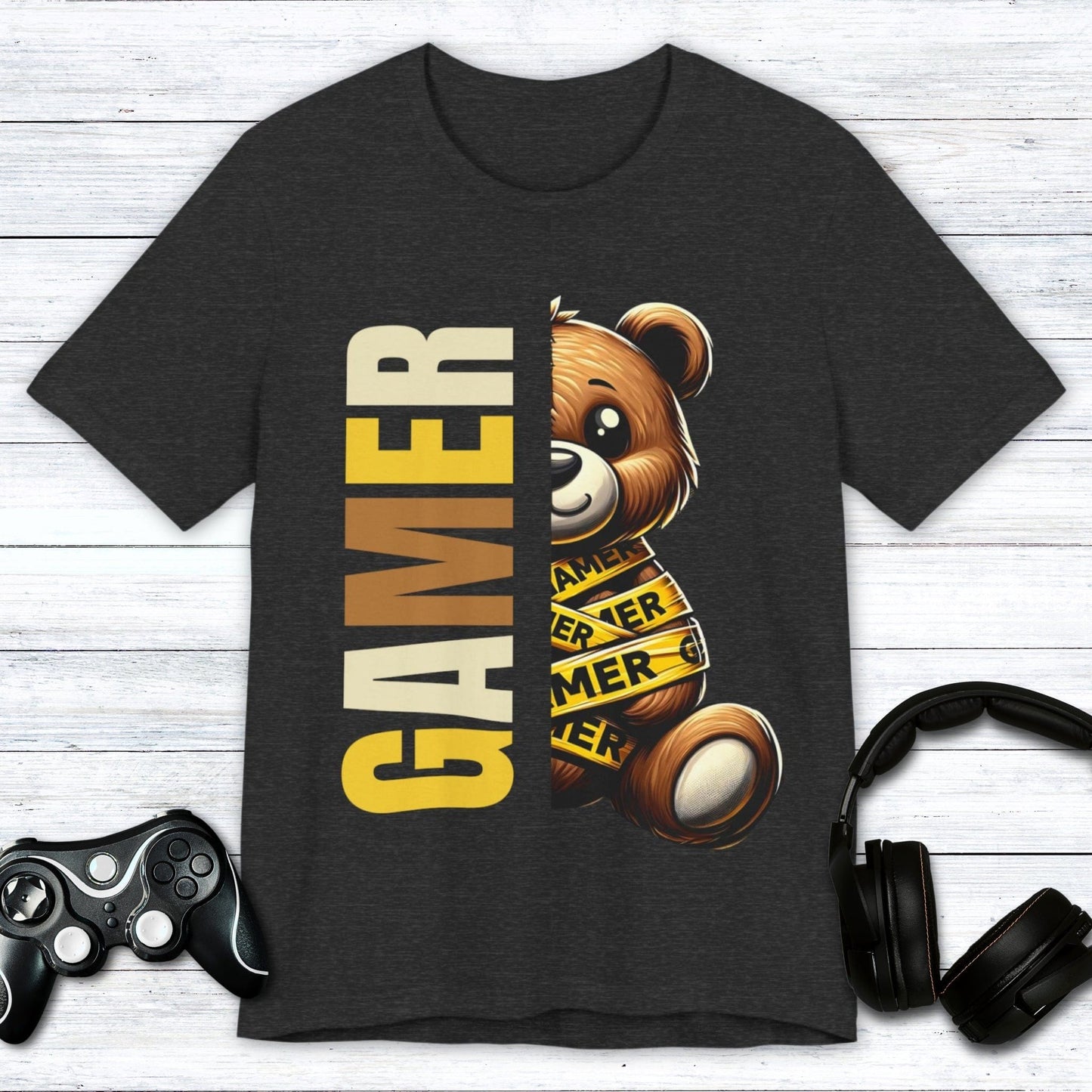 T-Shirt Dark Grey Heather / S Caution Gamer Bear T-shirt