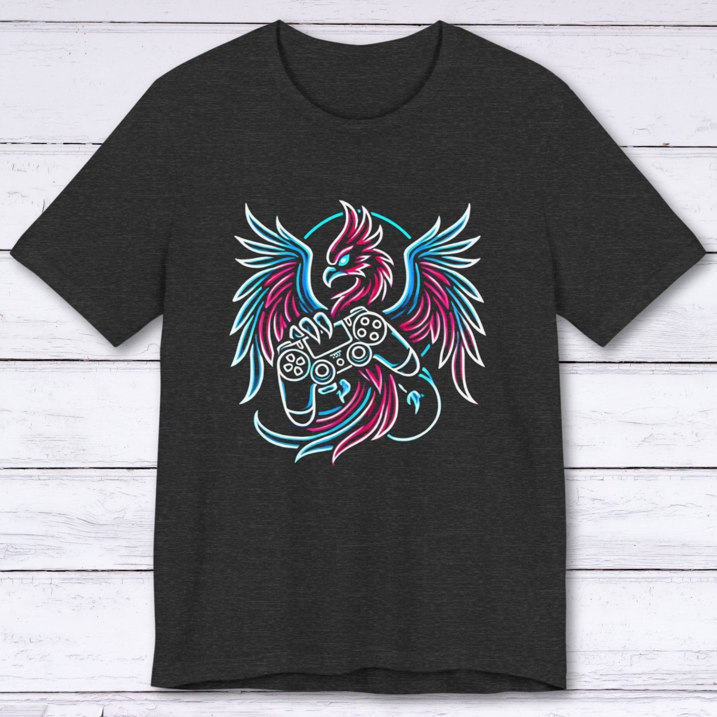 T-Shirt Dark Grey Heather / S Rebirth in Neon: Gaming Phoenix T-shirt