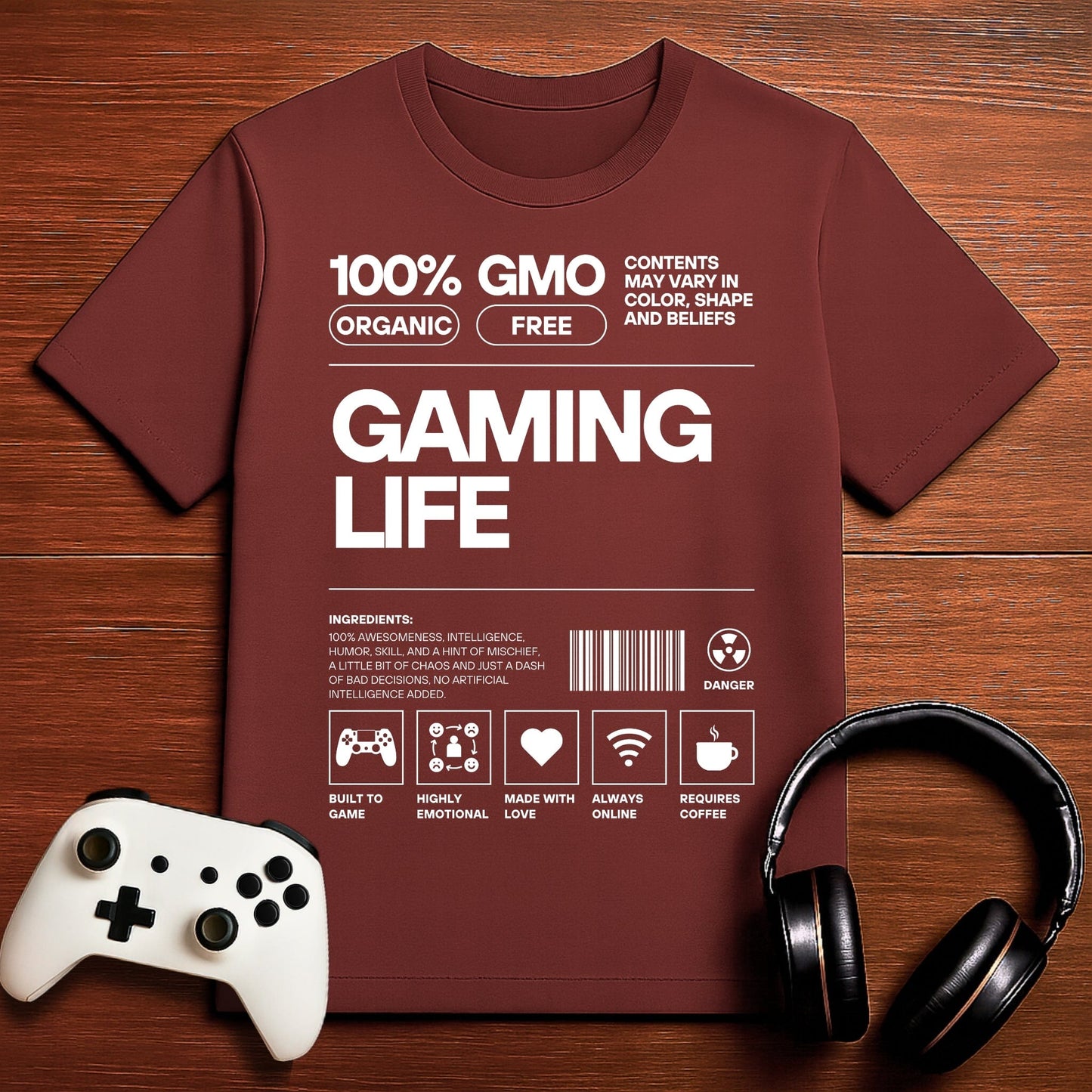 T-Shirt Maroon / S 100% Organic Gaming T-shirt