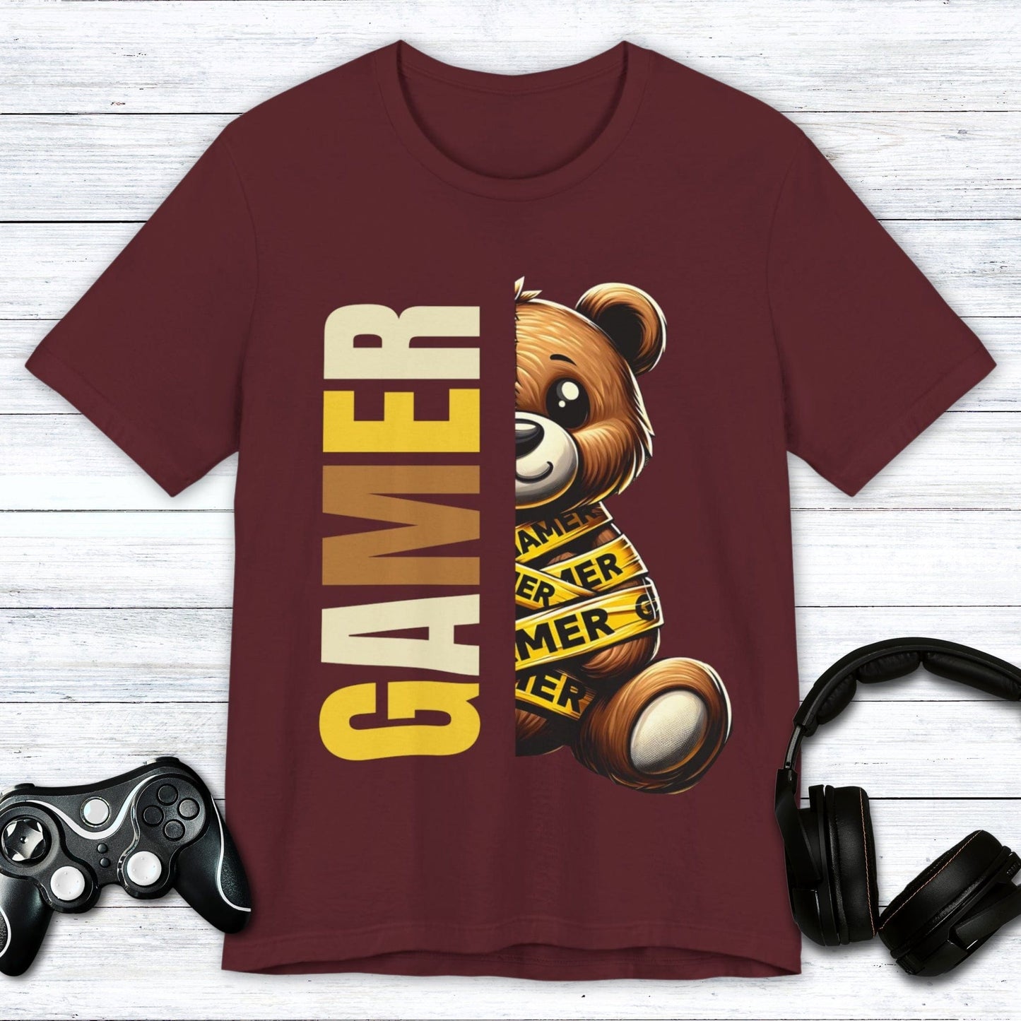 T-Shirt Maroon / S Caution Gamer Bear T-shirt