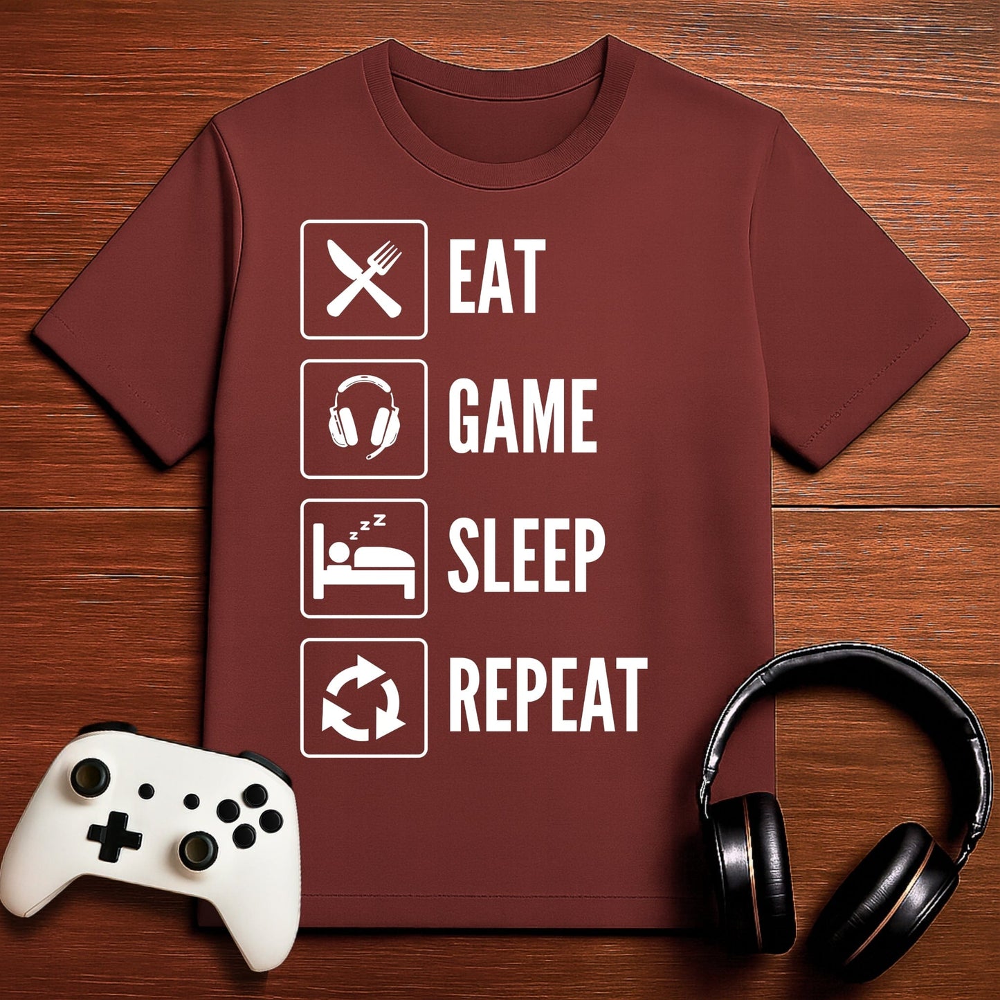 T-Shirt Maroon / S Eat, Game, Sleep, Repeat T-shirt