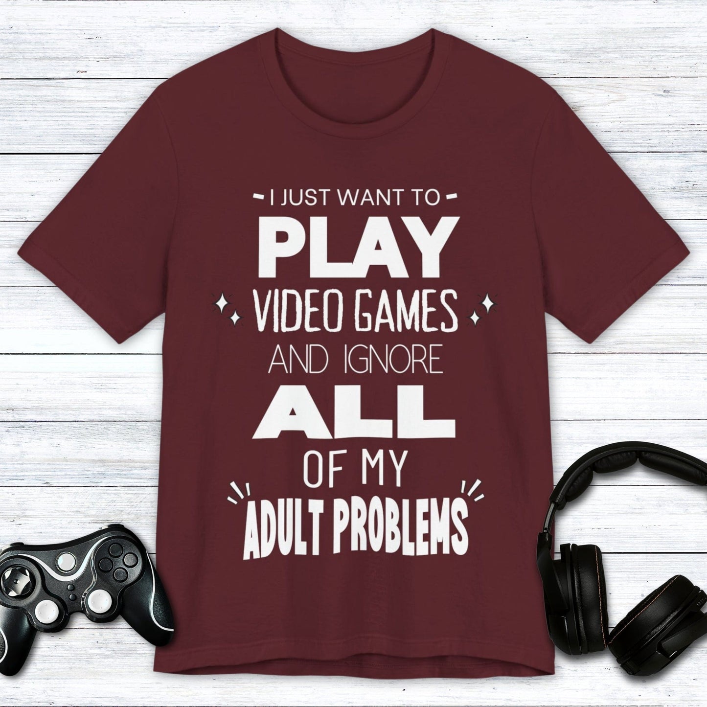 T-Shirt Maroon / S Pause Adulting, Play Games T-shirt