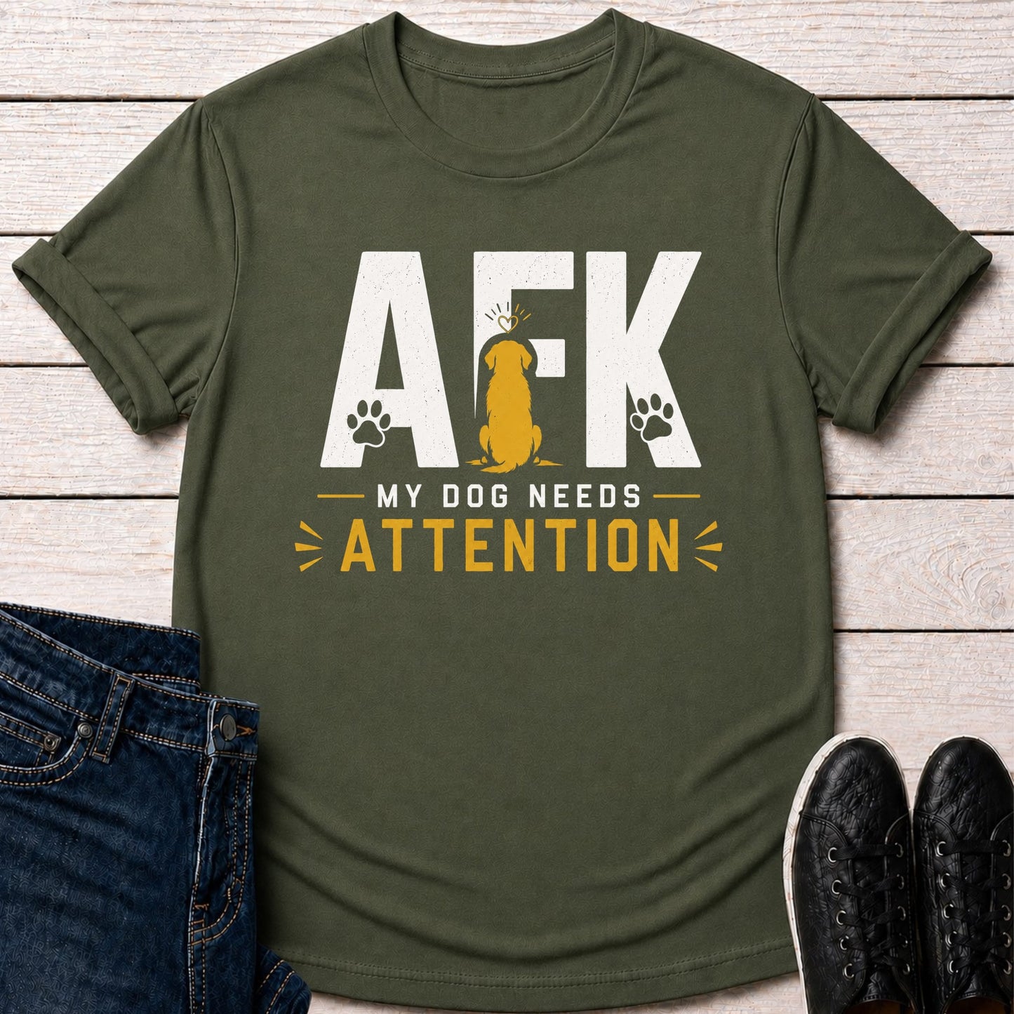 T-Shirt Military Green / S AFK Dog Needs Attention T-shirt