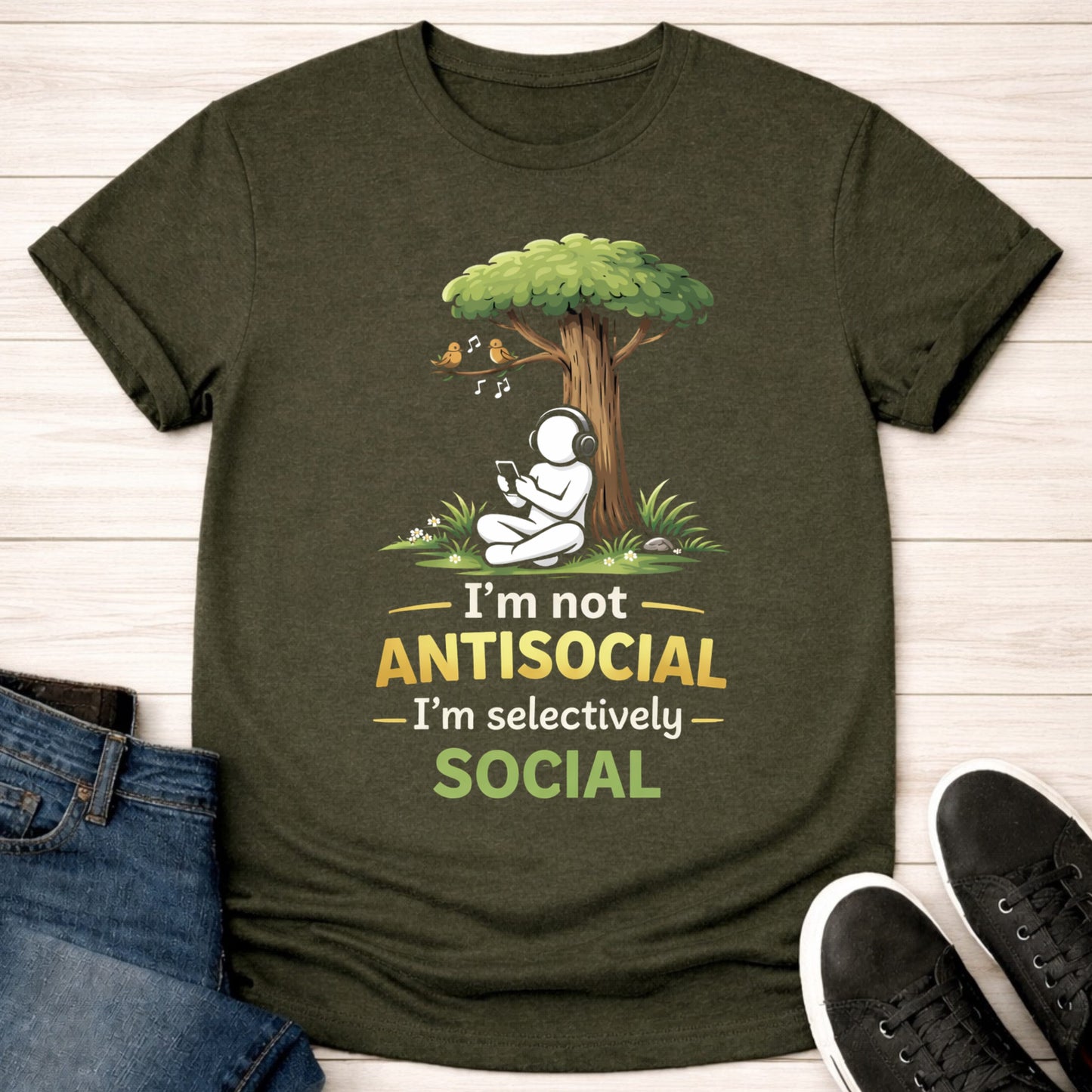 T-Shirt Military Green / S I'm Not Antisocial T-shirt