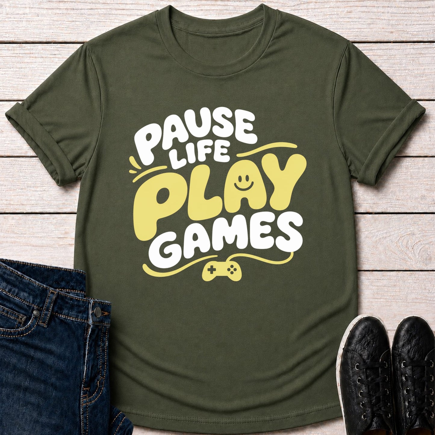 T-Shirt Military Green / S Pause Life Play Games T-shirt