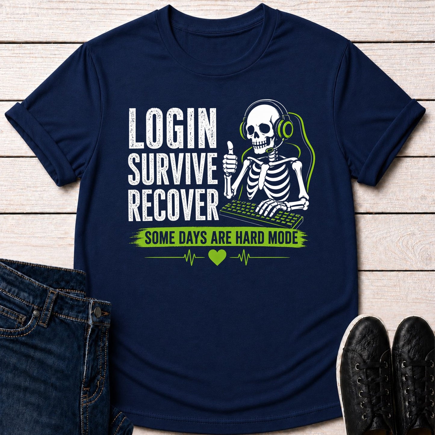 T-Shirt Navy / S Login Survive Recover T-shirt