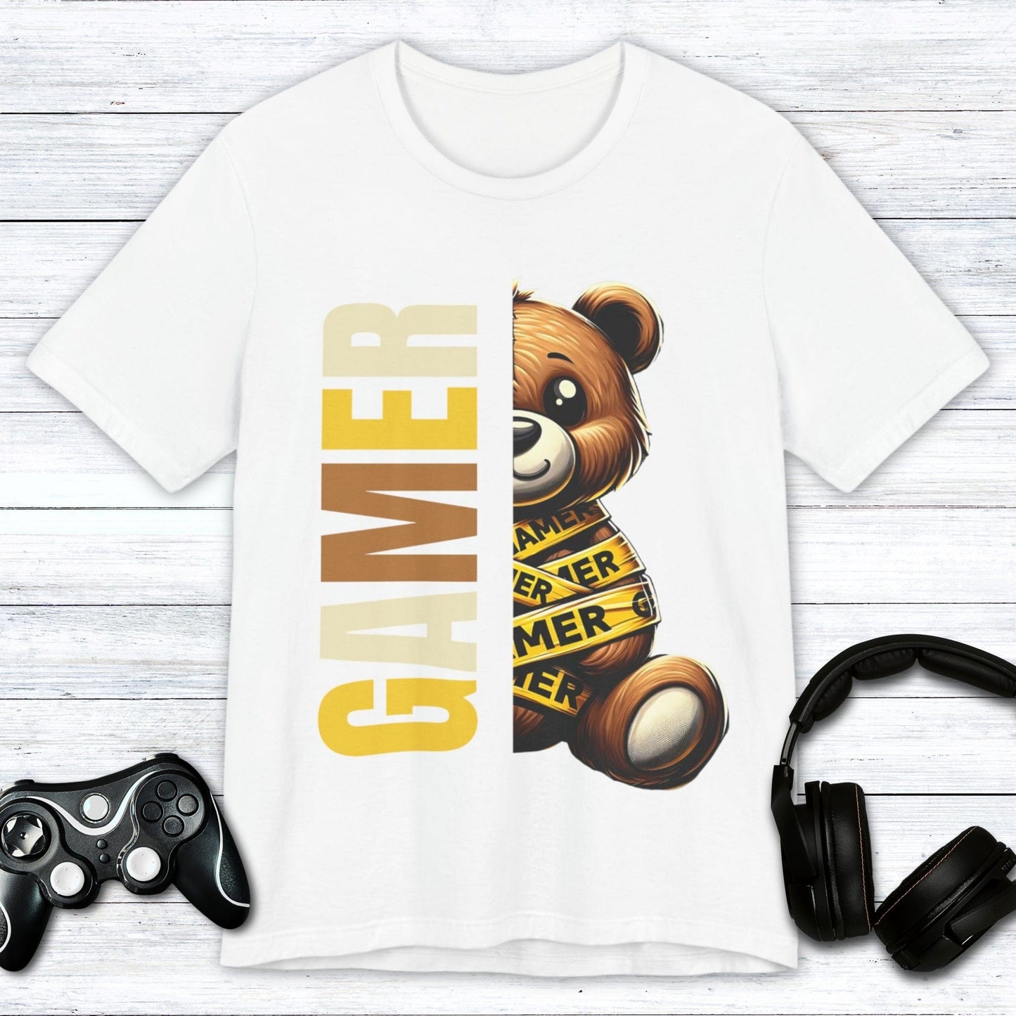 T-Shirt White / S Caution Gamer Bear T-shirt