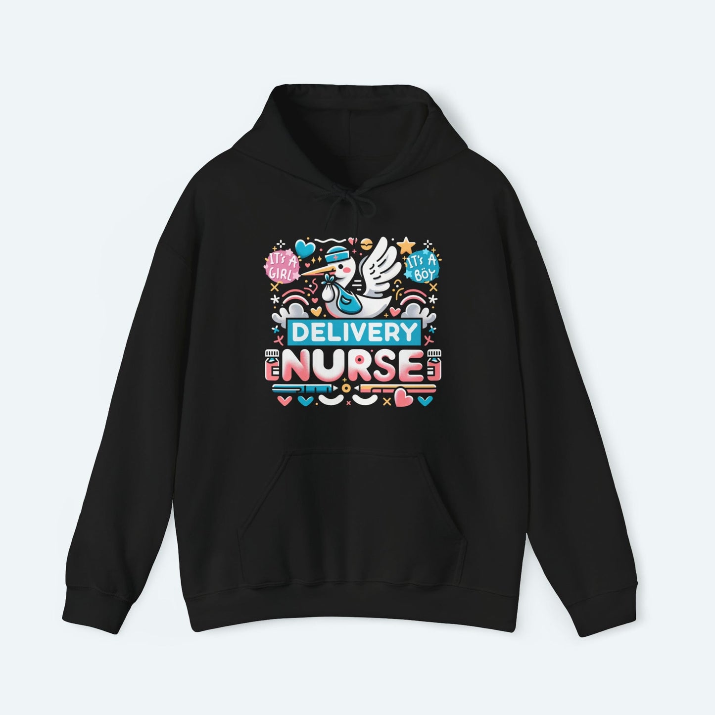 Hoodie Black / S Delivery Stork Nurse Hooded Sweatshirt
