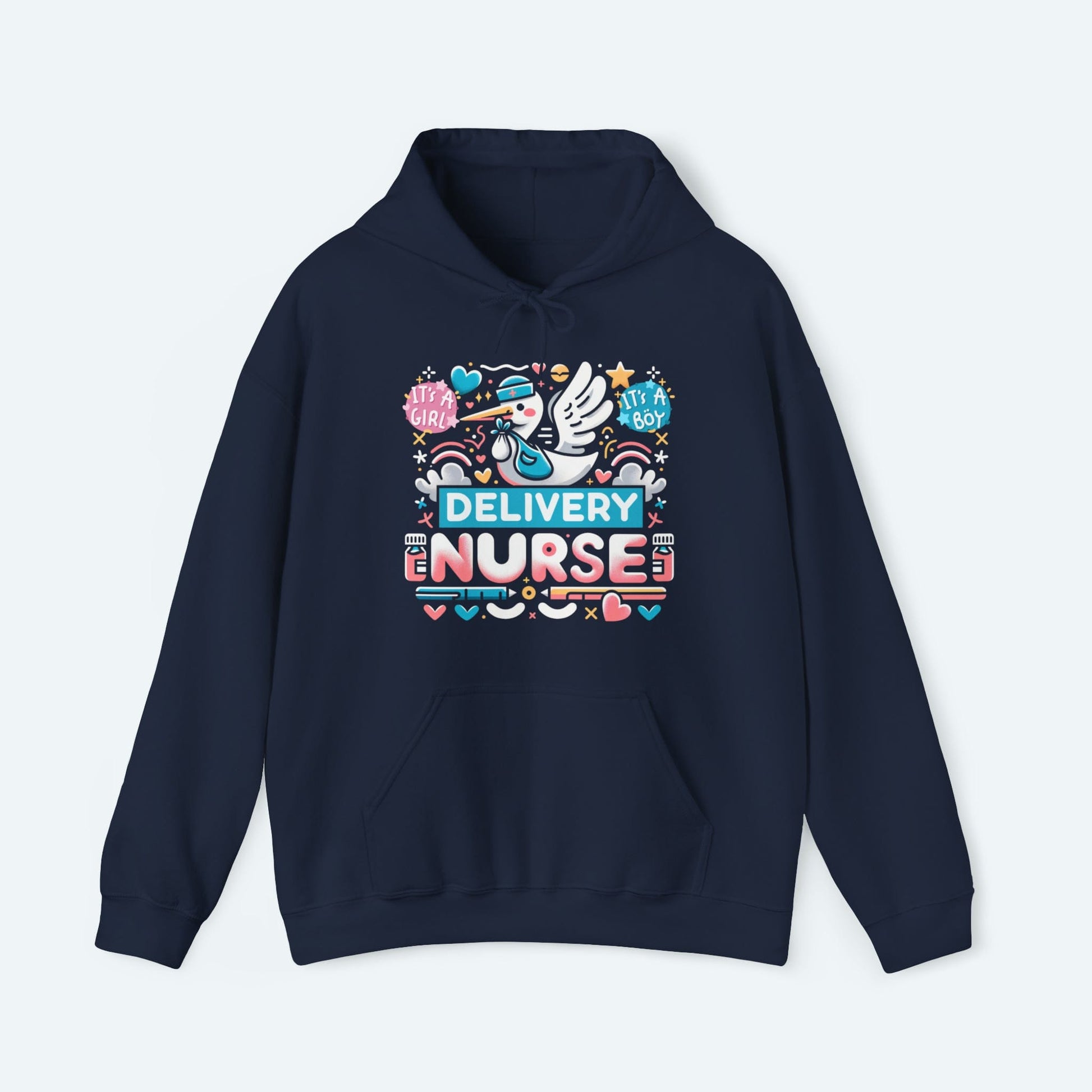 Hoodie Navy / S Delivery Stork Nurse Hooded Sweatshirt