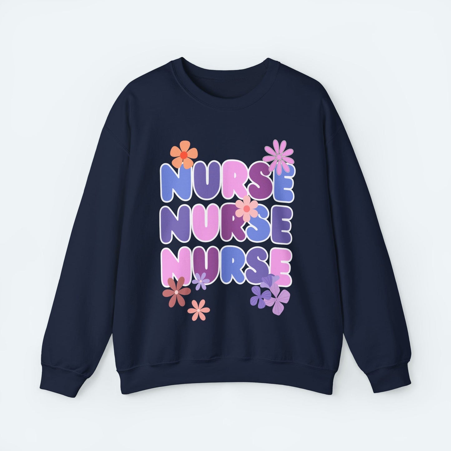 Sweatshirt S / Navy Nurse Floral Pattern Crewneck Sweatshirt