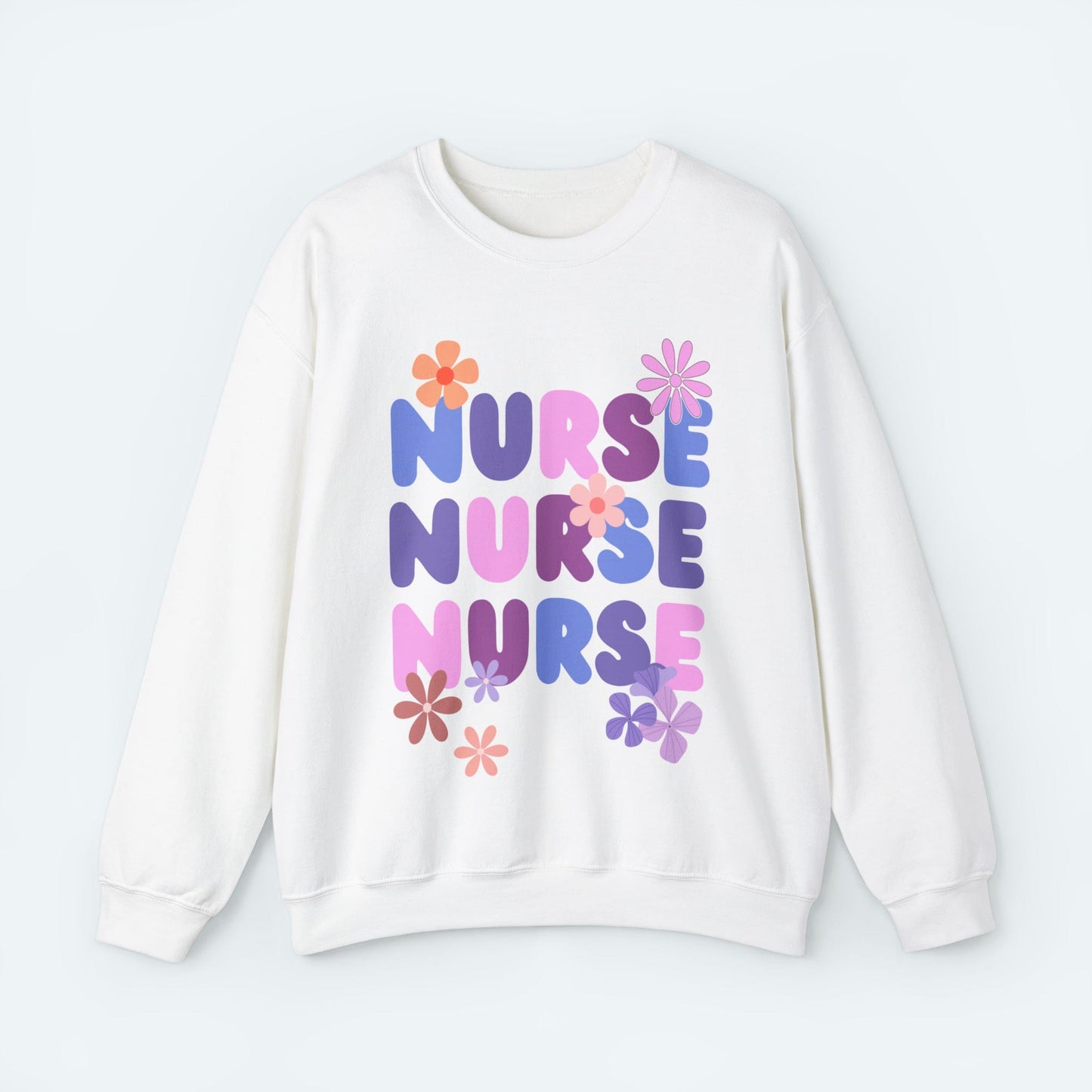 Sweatshirt S / White Nurse Floral Pattern Crewneck Sweatshirt
