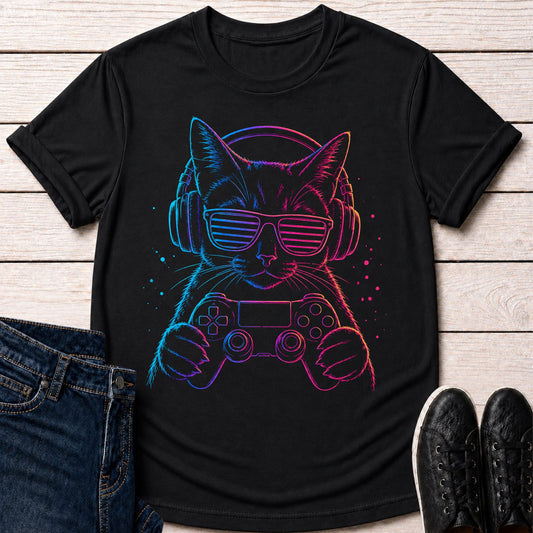 T-Shirt Black / S Neon Gaming Cat T-shirt