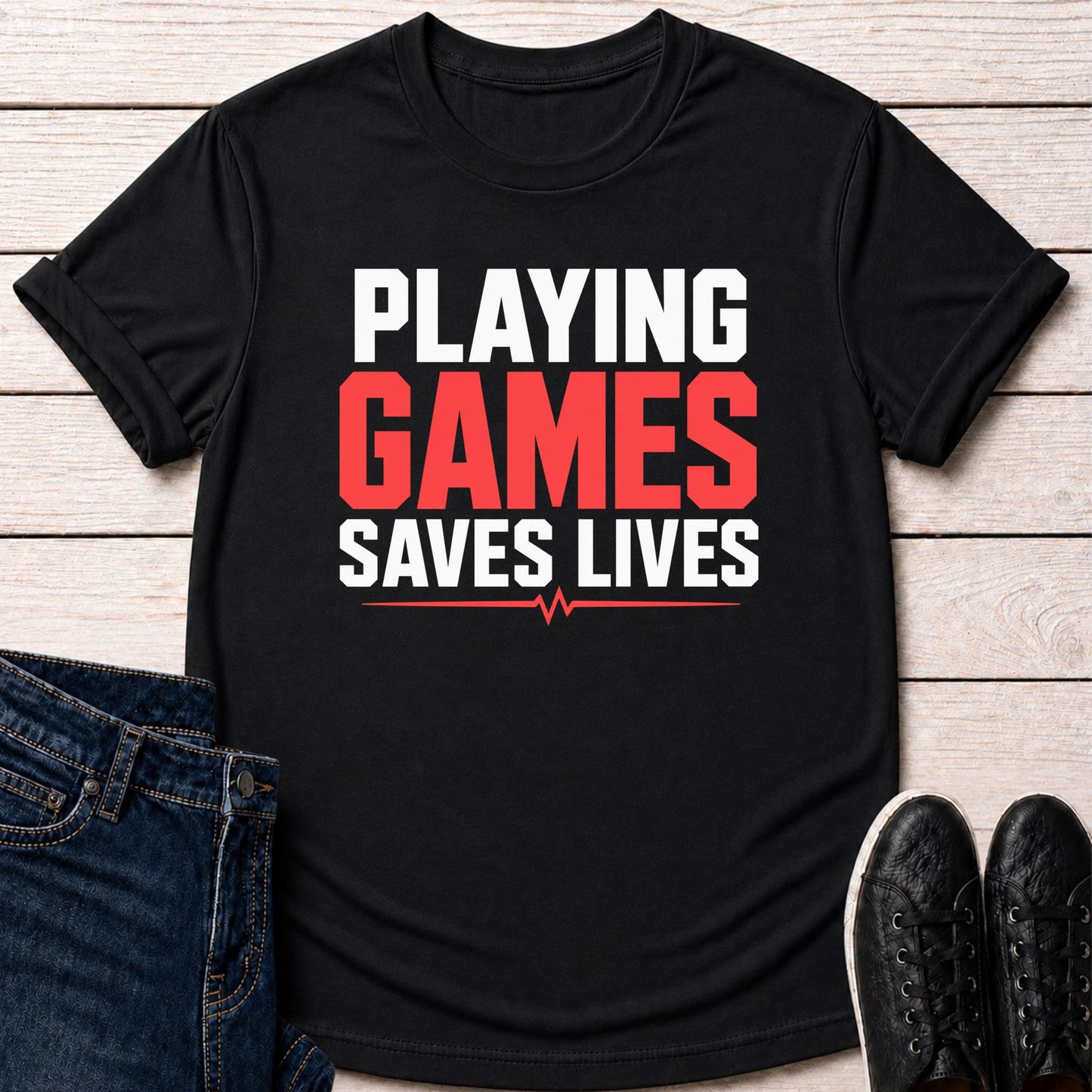 T-Shirt Black / S Playing Games Saves Lives T-shirt