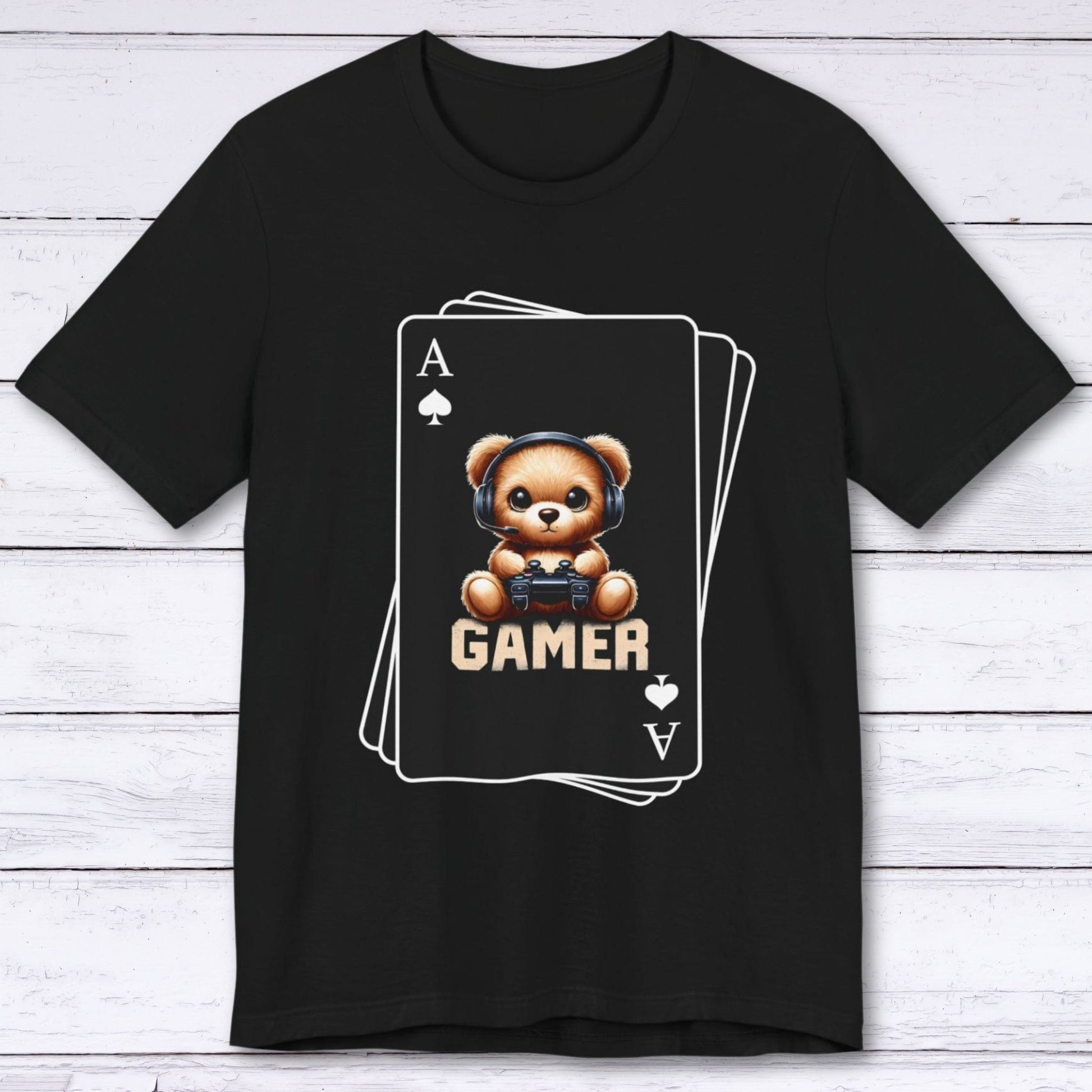 T-Shirt Black / S Poker Face - Bear Gaming Cards T-shirt