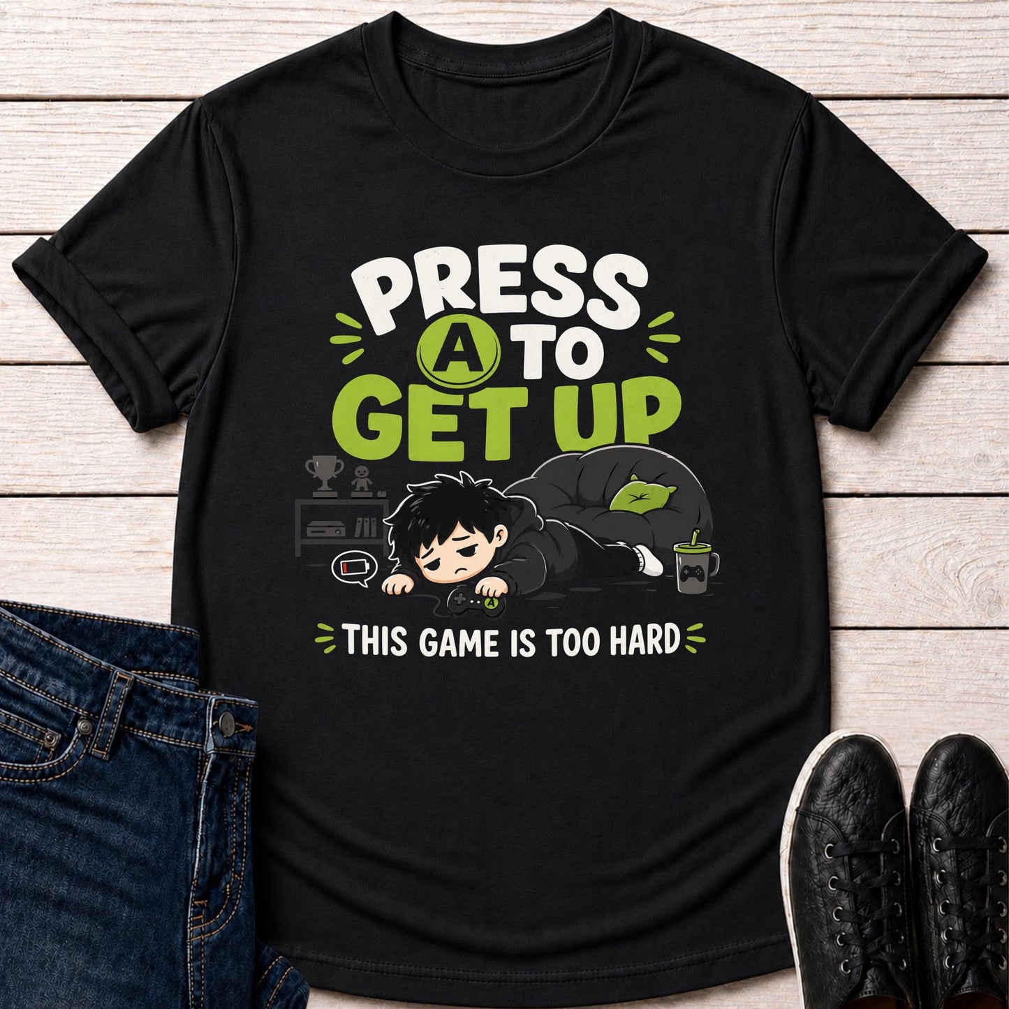 T-Shirt Black / S Press A Get Up T-shirt