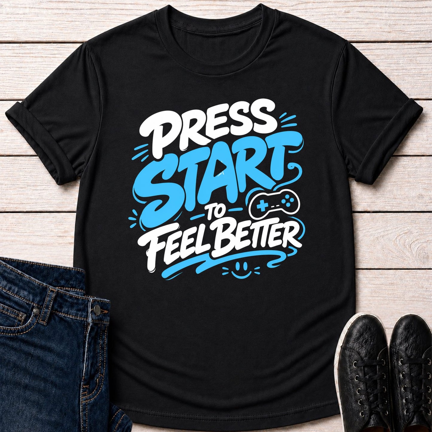 T-Shirt Black / S Press Start Feel Better T-shirt