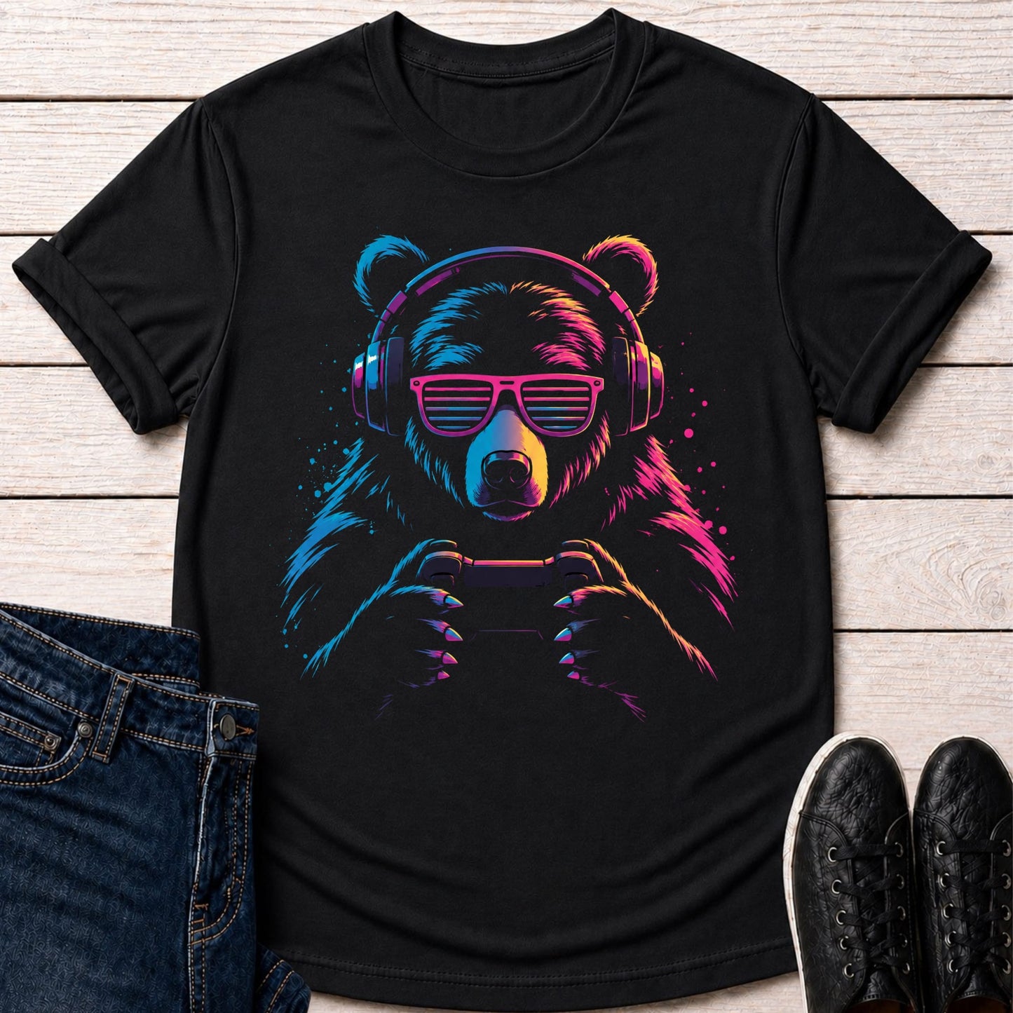 T-Shirt Black / S Retro Gaming Bear T-shirt