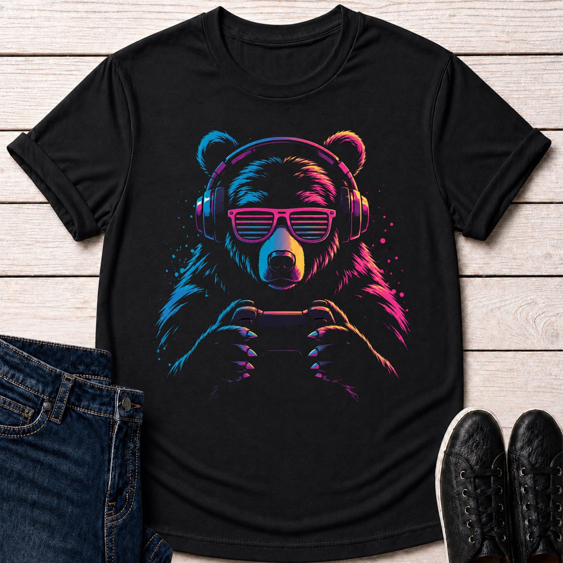 T-Shirt Black / S Retro Gaming Bear T-shirt