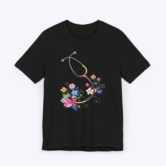 T-Shirt Black / S Stethoscope Blooms HawaiianT-shirt