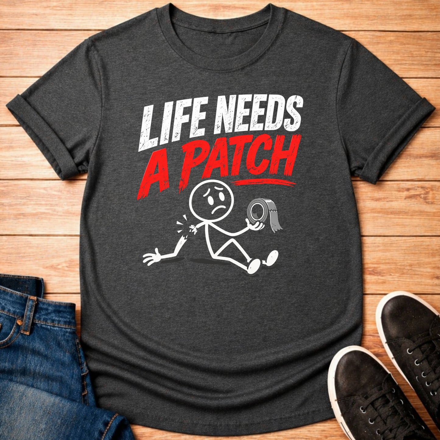 T-Shirt Dark Grey Heather / S Life Needs a Patch T-shirt
