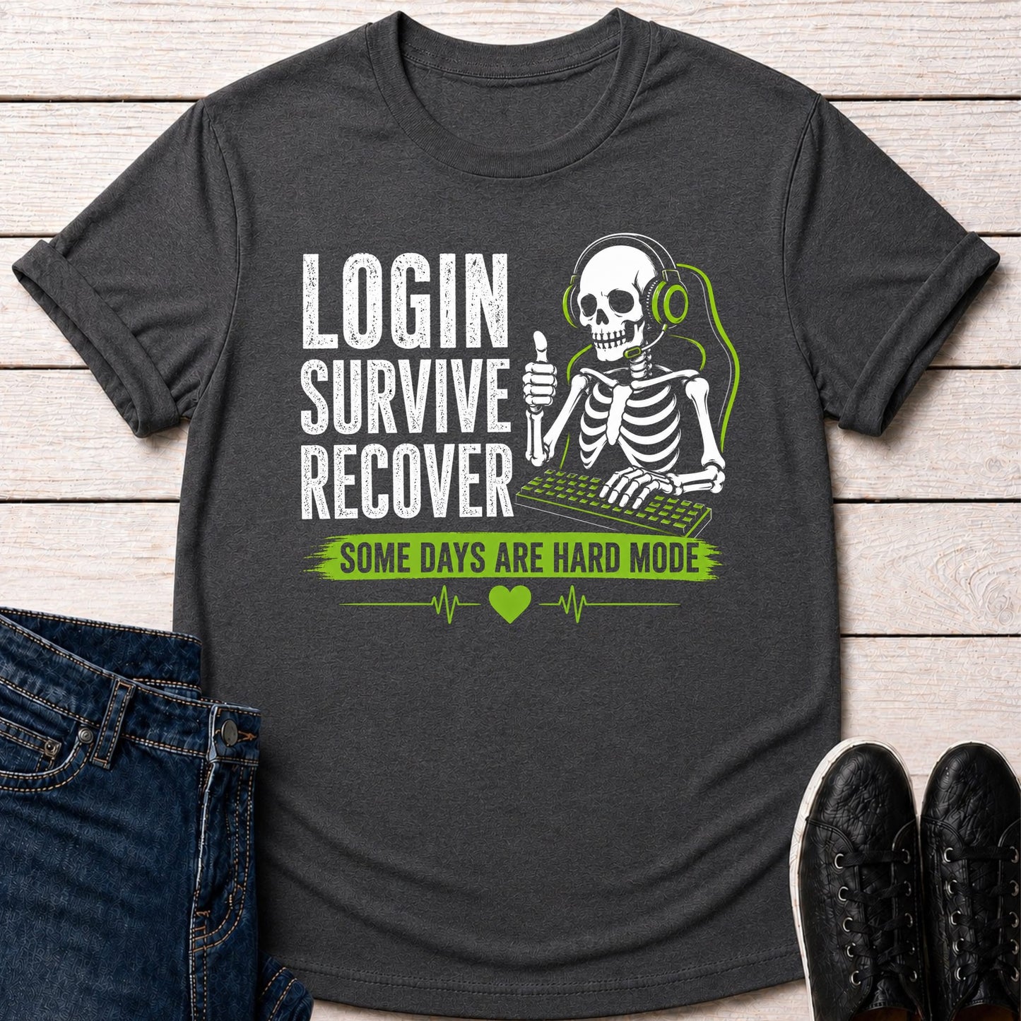 T-Shirt Dark Grey Heather / S Login Survive Recover T-shirt