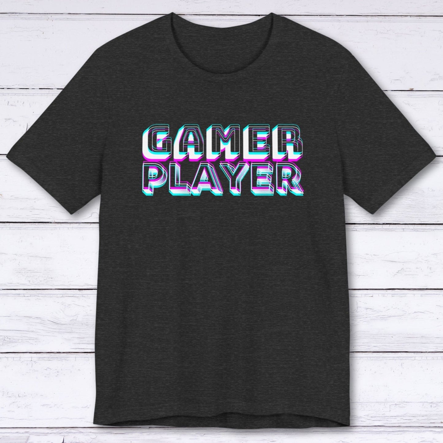 T-Shirt Dark Grey Heather / S Neon Pixels: GAMER PLAYER T-shirt