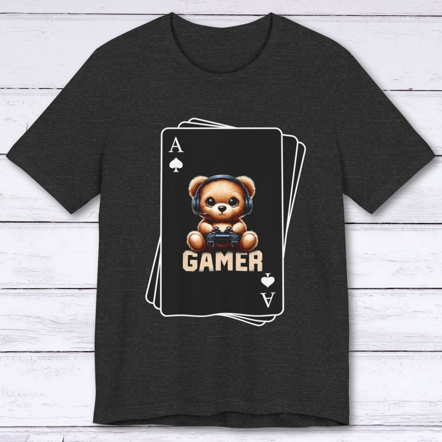 T-Shirt Dark Grey Heather / S Poker Face - Bear Gaming Cards T-shirt