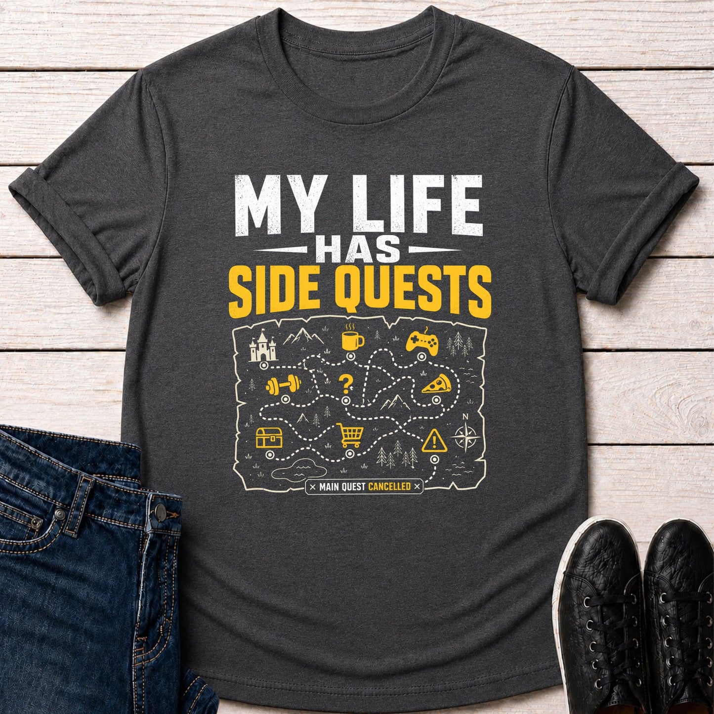 T-Shirt Dark Grey Heather / S Side Quest Life T-shirt