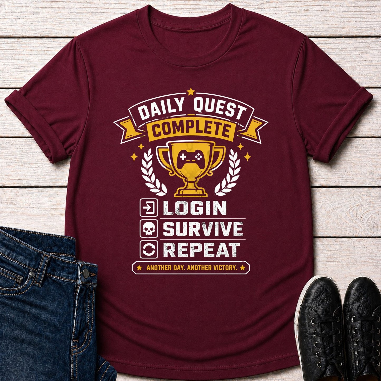 T-Shirt Maroon / S Daily Quest Complete T-shirt