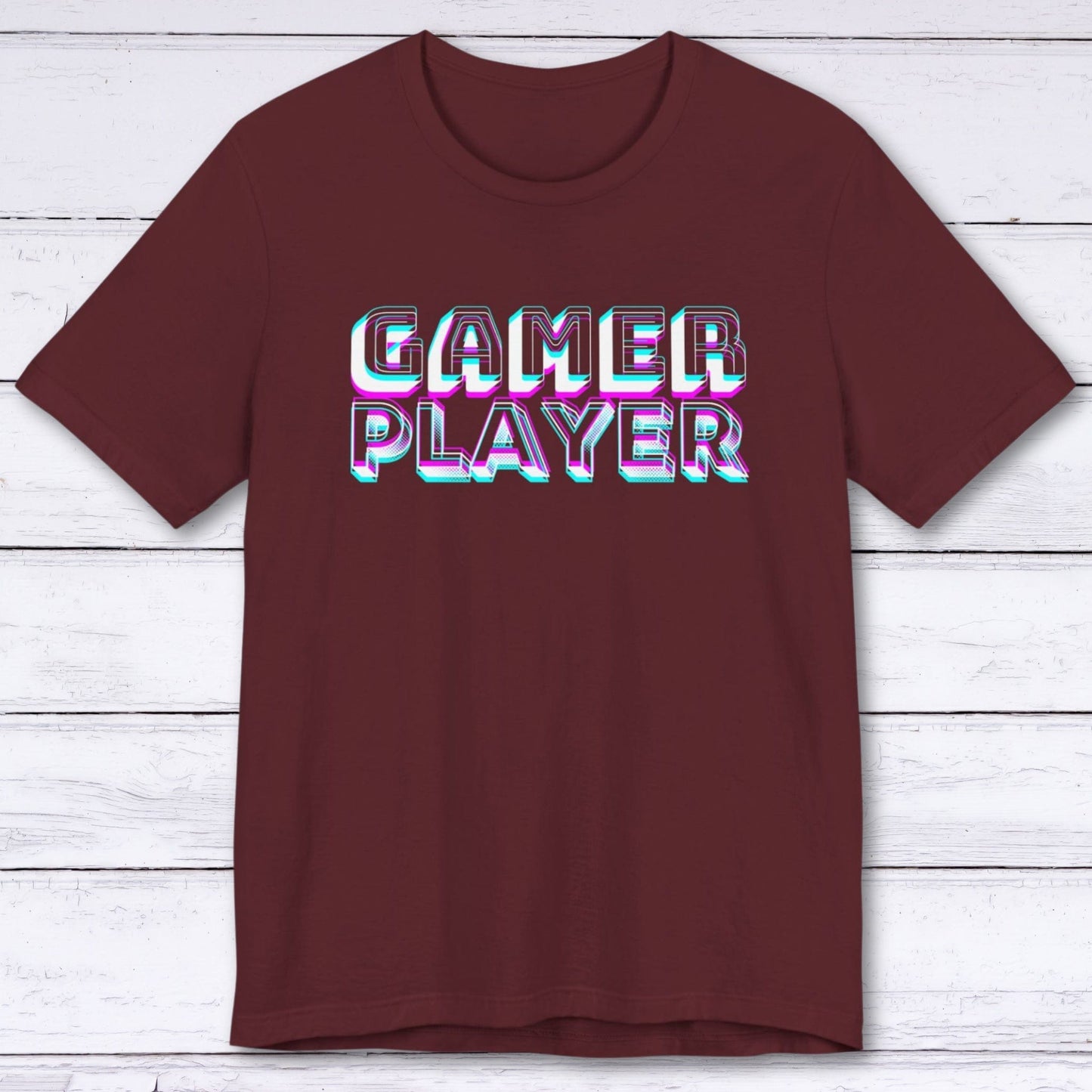 T-Shirt Maroon / S Neon Pixels: GAMER PLAYER T-shirt