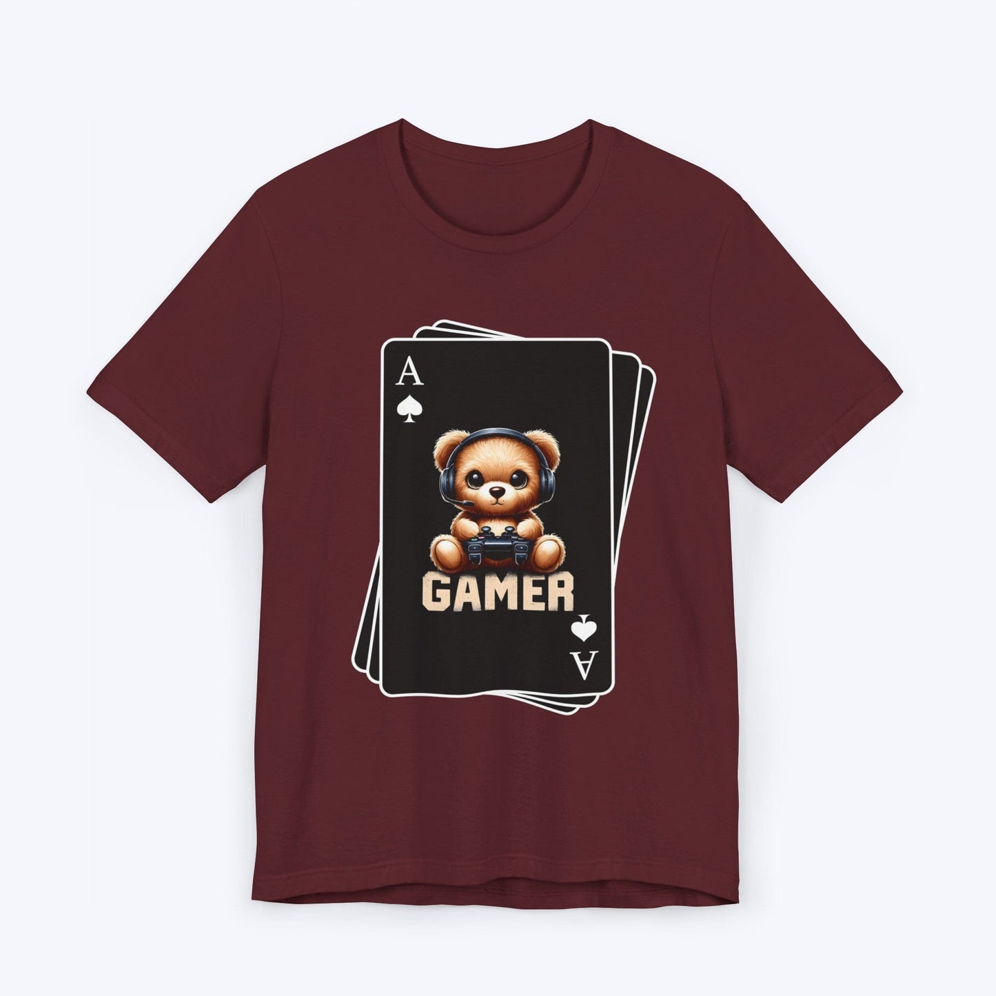 T-Shirt Maroon / S Poker Face - Bear Gaming Cards T-shirt