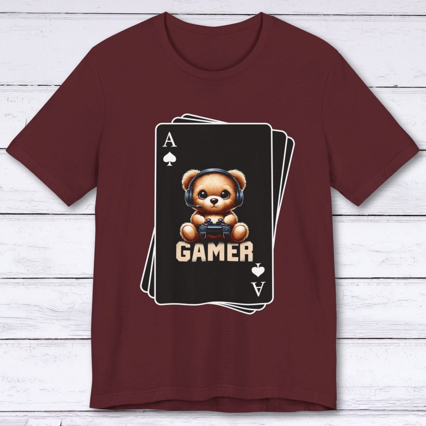 T-Shirt Maroon / S Poker Face - Bear Gaming Cards T-shirt