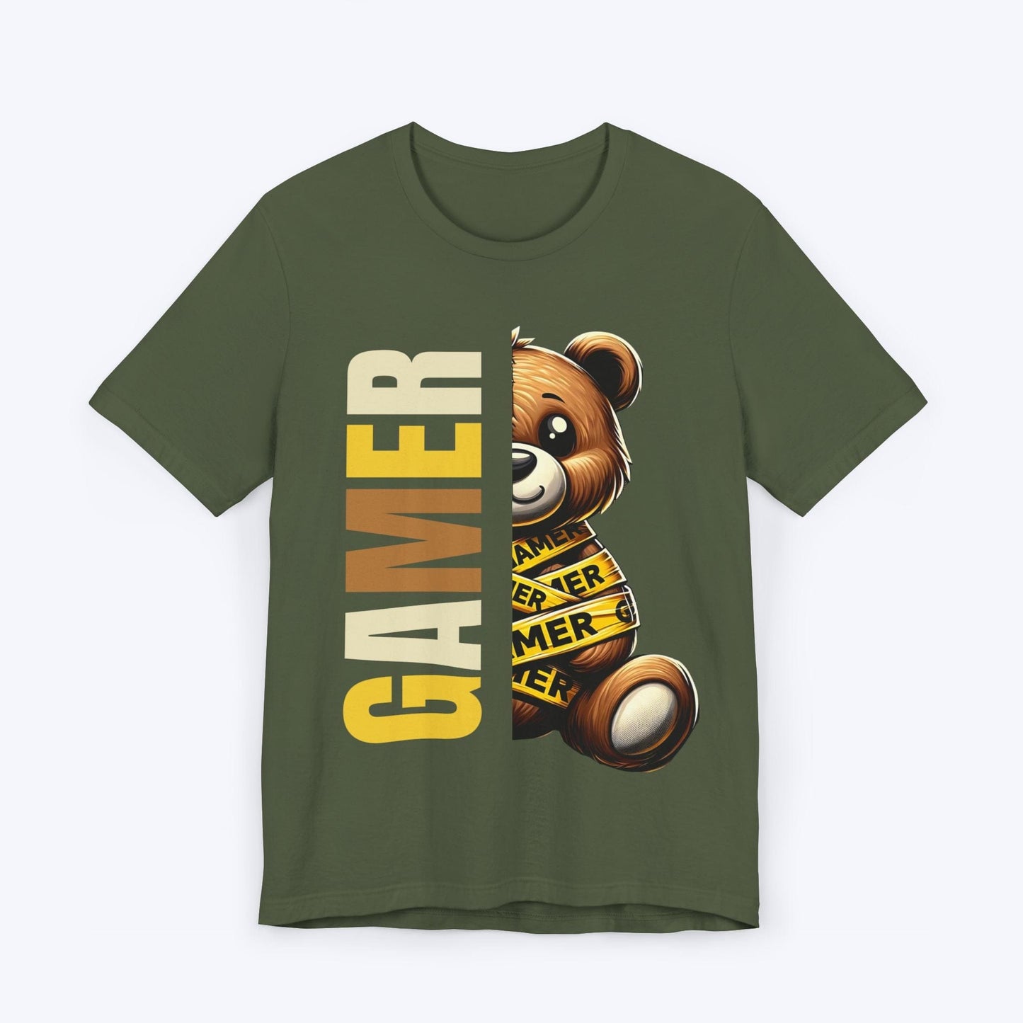 T-Shirt Military Green / S Caution Gamer Bear T-shirt