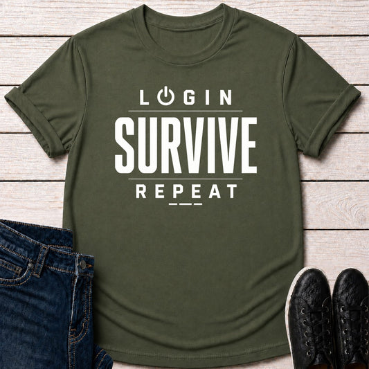 T-Shirt Military Green / S Login Survive Repeat T-shirt