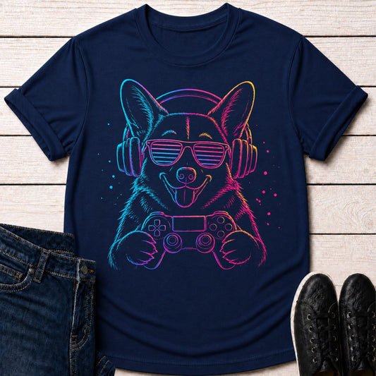T-Shirt Navy / S Neon Gaming Dog T-shirt
