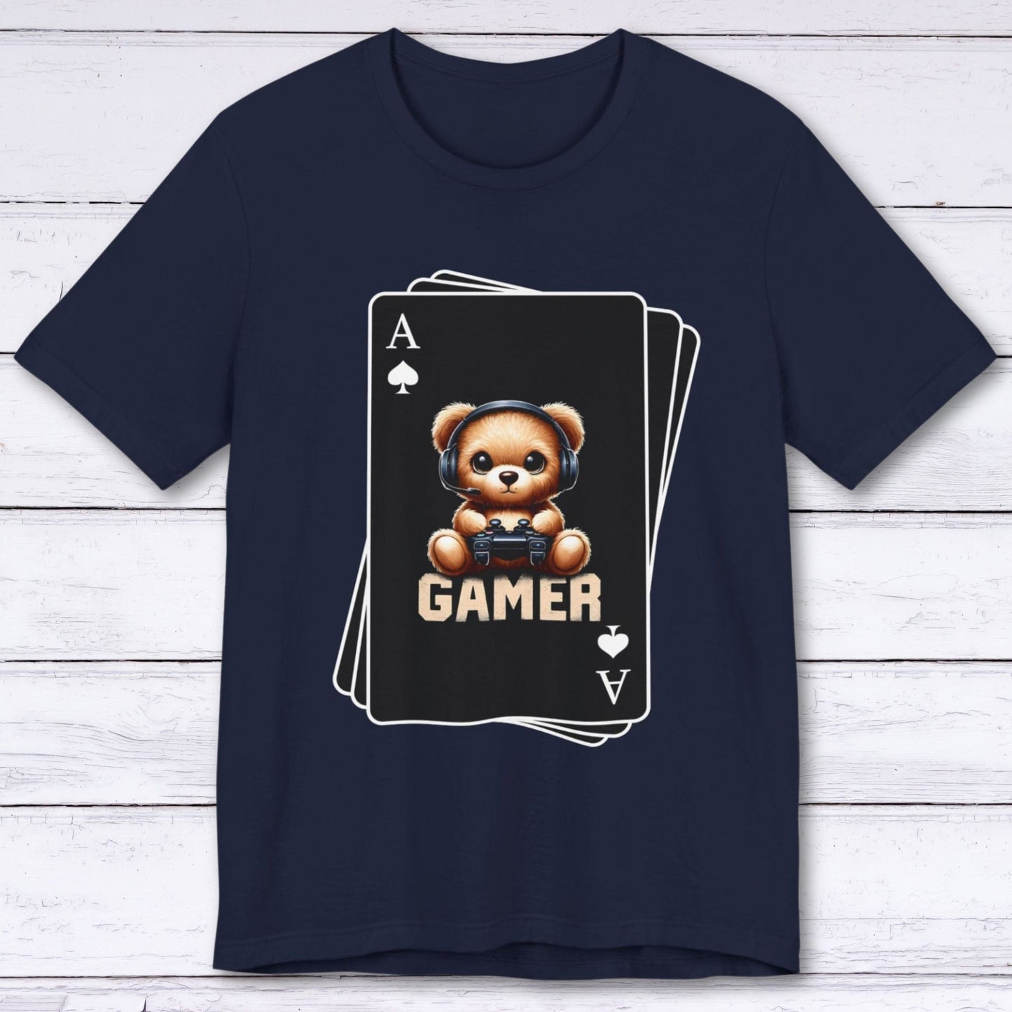 T-Shirt Navy / S Poker Face - Bear Gaming Cards T-shirt