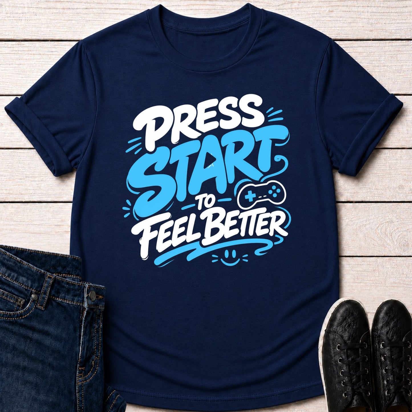 T-Shirt Navy / S Press Start Feel Better T-shirt