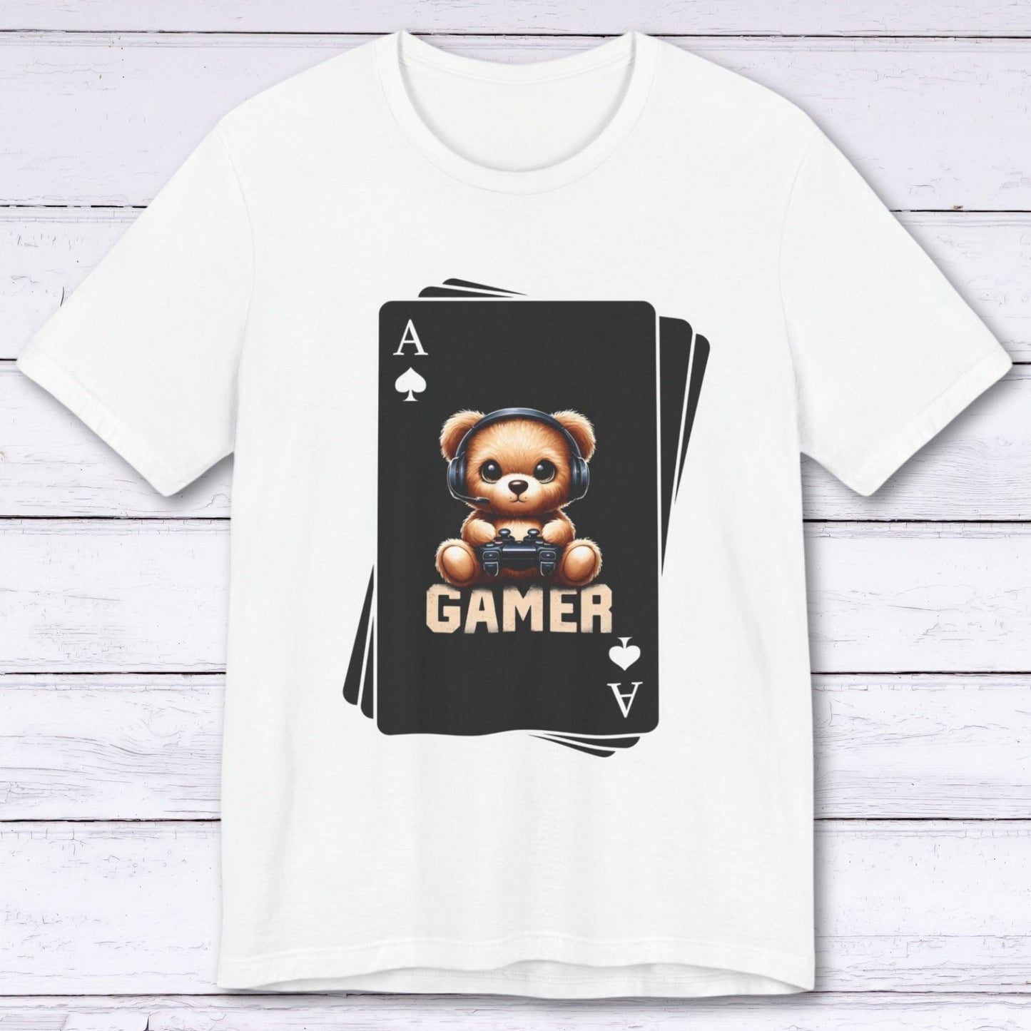 T-Shirt White / S Poker Face - Bear Gaming Cards T-shirt